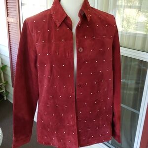 True Grit Burgundy Rhinestones Button Down Jacket